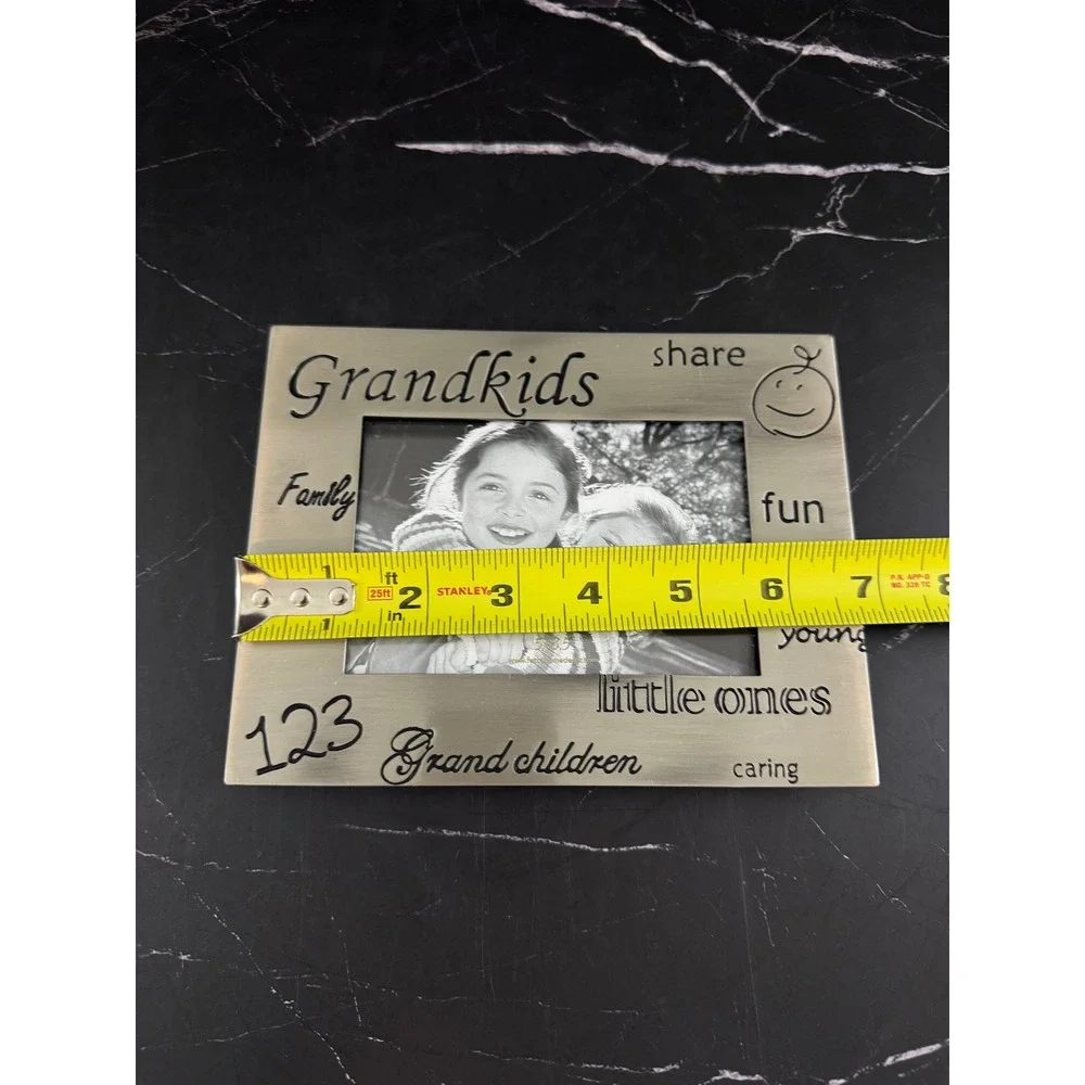VTG Metal Fetco 3.5X5 Silver Tone Frame Grandkids Family Little Ones Text